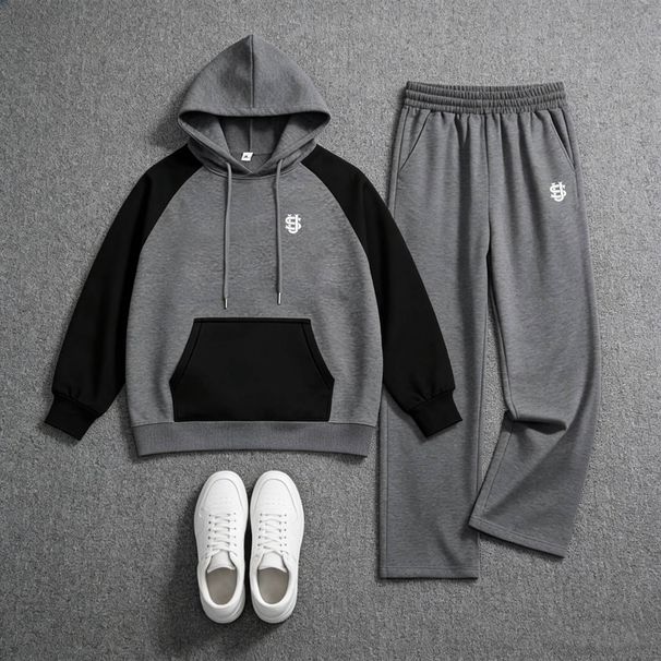 Men's Clothing 26 Spring New Arrival US Letter Print Color Block Hoodie Set Retro Casual Sweatshirt Set_viptrois.com