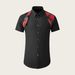 Men's Plaid & Contrast-Panel Short-Sleeve Shirt – Streetwear-Inspired Workwear Design, Slim Fit (Black/White)_viptrois.com
