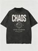Vintage Washed "CHAOS CONTROL THE UNKNOWN" Globe Graphic Cotton T-Shirt Men's Casual Streetwear Tee_viptrois.com