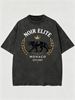 Vintage Washed T-Shirt, Men's Retro Black Panther & Gold Crown Graphic, Luxury Street Style, Casual Loose Tee_viptrois.com