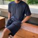 Men's Clothing Striped Comfortable Round Neck T Shirt Casual Sports Shorts Suit Loose_viptrois.com