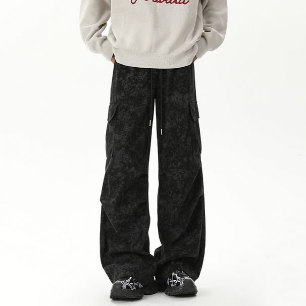 2026 Tie-dye Corduroy Cargo Pants Men's Autumn And Winter Style Plush Ruffian Handsome American Wide-leg Trousers Straight Loose Casual Pants_viptrois.com