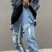 Men's 2022 Vibe Style Patchwork Washed Baggy Men Flare Jeans Pants Color Block Straight Loose Vintage Denim Trousers_viptrois.com