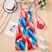 Mother & Kids INS Girls Geometric Pattern Printing Holiday Style Fashion Summer Thin Jumpsuit_viptrois.com