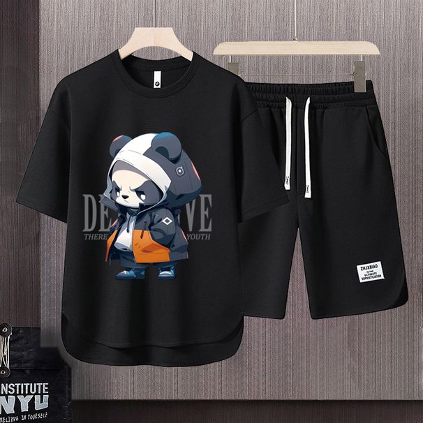 Men's Clothing 2024 Waffle Casual Summer Suit Men's Loose Teen Short sleeved T shirt Shorts Handsome Two piece Suit_viptrois.com
