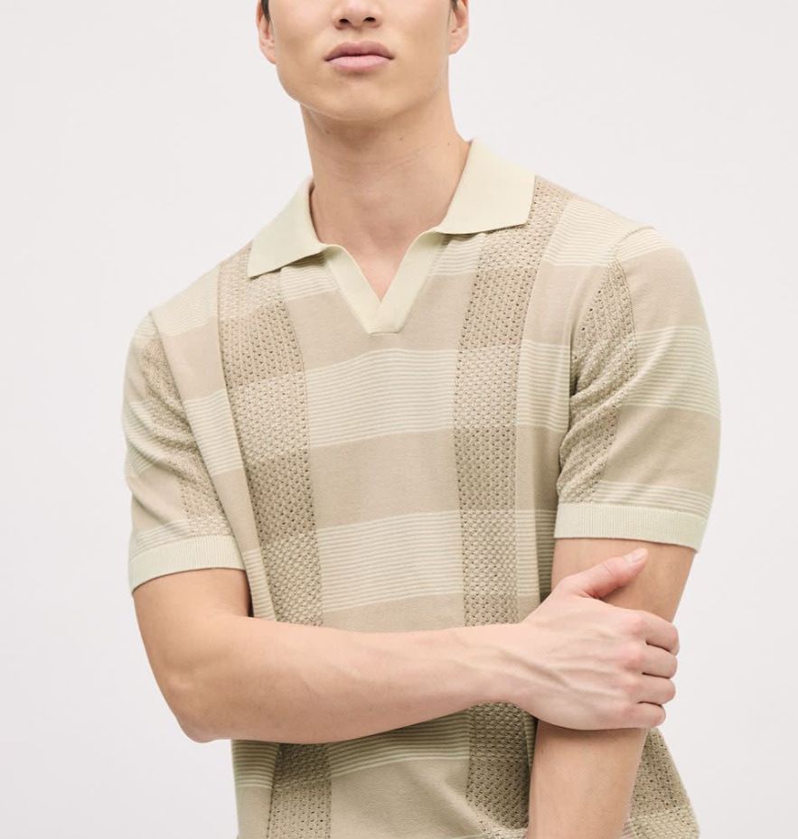 Men's Fashion Knitted Polo V Neck Short Sleeve Hollow Top_viptrois.com