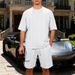 Men's Casual Plus Size Shorts Suit Heavyweight Knit Jacquard High Street Style Loose Fit Short Sleeved_viptrois.com