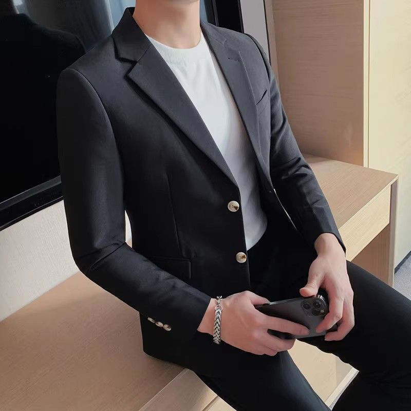 High Quality Men's Casual Solid Color Business Gentleman Suit Handsome Four Seasons Simple Bridegroom Best Man Black Suit_viptrois.com