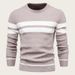 Men's Colorblock Knit Sweater - Relaxed Fit Striped Pullover With Round Neck, Soft Rabbit Hair Blend For Autumn & Winter (S-XXL)_viptrois.com