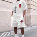 Men's Clothing Retro Letter Printing Round Neck T Shirt Short Sleeve Loose Casual Short Sleeve Suit_viptrois.com