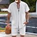 2025d New Summer Men's Shirt Casual Henley Collar Pocket Short Sleeve Shorts Beach Set_viptrois.com