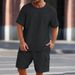 Men's Clothing Sports Solid Color Round Neck T Shirt Shorts Men's Summer Suit_viptrois.com