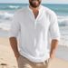 Breathable Linen Henley Neck Long Sleeve T-Shirt For Men - Relaxed Fit, Casual Comfort, Summer Essential_viptrois.com