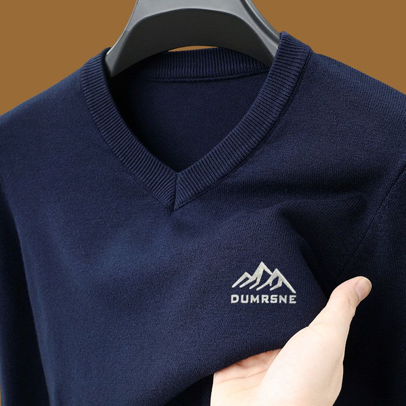 Men's Premium Wool Sweater Solid Color Autumn And Winter V-neck Knitted Sweater Casual Versatile Base Sweater_viptrois.com
