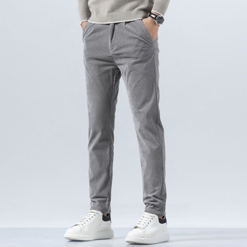 Men's Brushed Corduroy Pants – Slim Straight Casual Trousers For Business & Leisure (28-38, Black/Light Gray/Khaki/Beige, Wrinkle-Resistant)_viptrois.com