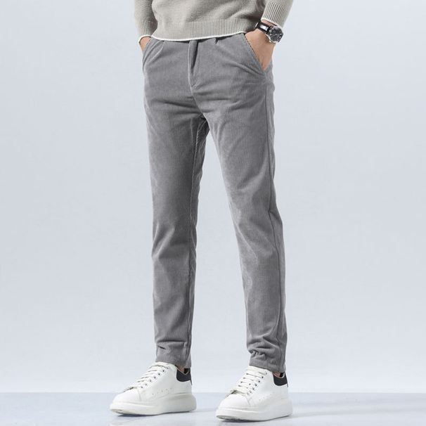 Men's Brushed Corduroy Pants – Slim Straight Casual Trousers For Business & Leisure (28-38, Black/Light Gray/Khaki/Beige, Wrinkle-Resistant)_viptrois.com