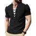 Men's New Summer T-shirt Casual Lace-up Design Waffle Cardigan Loose Short-sleeved Tops_viptrois.com