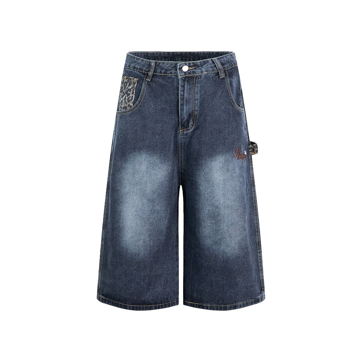 Men's Patchwork Denim Shorts High Street Style Loose Casual Washed Distressed Wide Leg Capri Pants Summer Fashion_viptrois.com