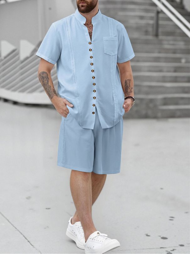 Men's Clothing Casual Cardigan Short Sleeved Suit Summer Single Breasted Cotton And Linen Button Shirt Top_viptrois.com