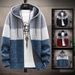 Men's Fleece-Lined Hooded Sweater - Winter Casual Pullover With Color Block Design, Thick & Warm, Loose Fit, Comfortable Zipper Jacket_viptrois.com