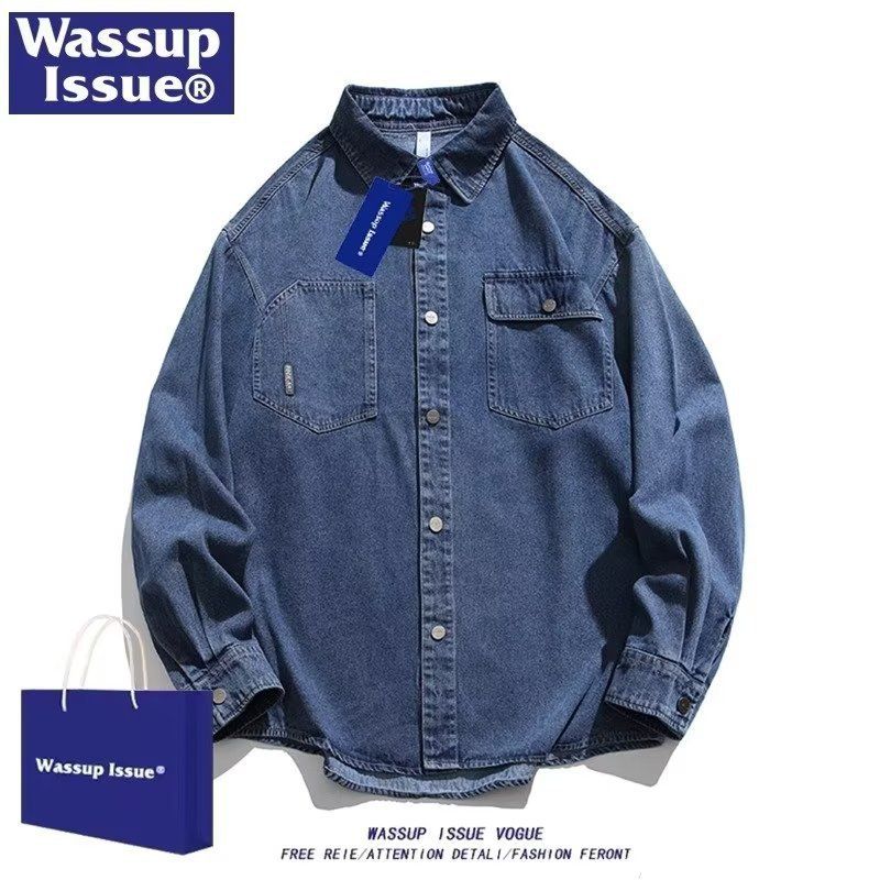 Washed Old Denim Shirt Men's Spring Korean Version Loose High-end Long-sleeved Tooling Shirt_viptrois.com