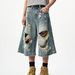 Men's Clothing Retro Niche High Street Ripped Denim Cropped Trousers For Men And Women Loose Casual Drape_viptrois.com