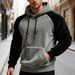 Cross-Border Autumn Winter European American Men's Top With Fleece Lining Color Block Raglan Sleeve Hooded_viptrois.com