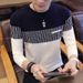 Pure Cross-Border Long Sleeve Round Neck Color Block Vertical Striped Sweater Trendy Youth Korean Version Slim Fit Men's_viptrois.com