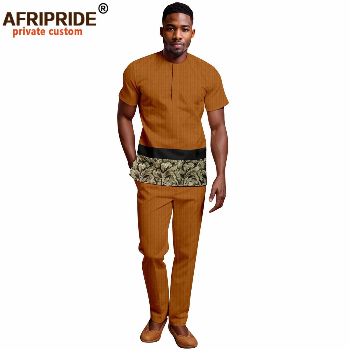 Men's clothing African ethnic solid color cotton men's casual jacket + pants_viptrois.com
