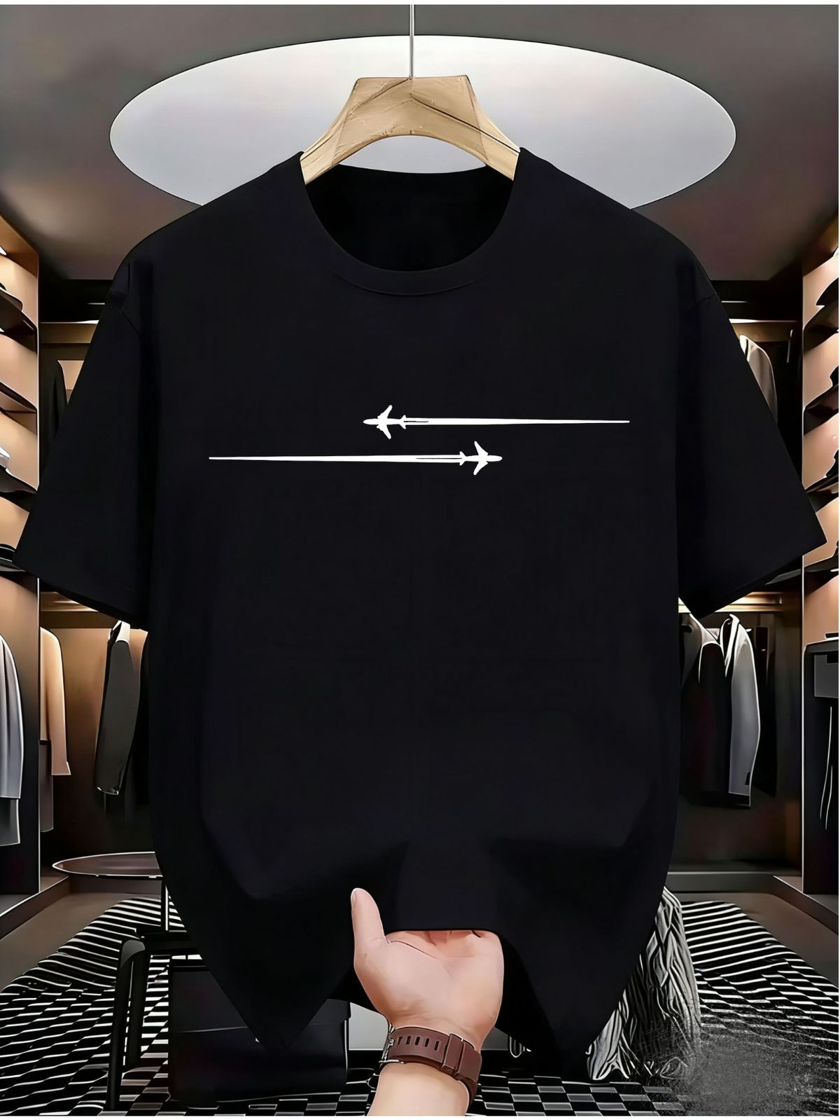 Maglietta Uomo 180G Cotone Girocollo Stampa Aereo Vestibilità Regolare, Leggera Comoda Per Corsa, Bici, Palestra E Viaggi Estivi Outdoor_viptrois.com