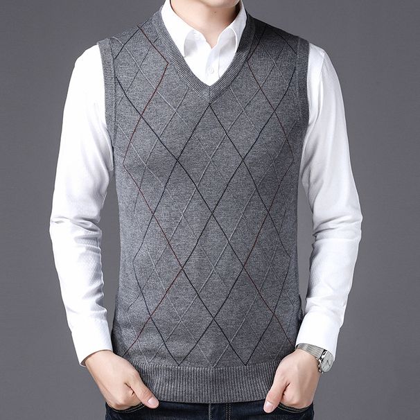 Men's Slim Fit V-Neck Knitted Vest, Wool Blend Casual Sweater Waistcoat For Autumn Winter_viptrois.com