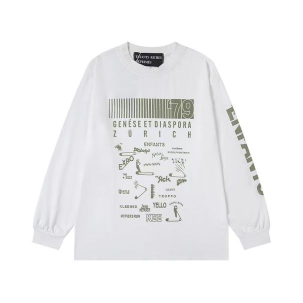 New ERD Melancholy Rich Second Generation Slogan Pin Printed Frayed Loose Casual Crew Neck Unisex Long Sleeve T-Shirt_viptrois.com