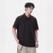 Black Deconstructed Wide-shoulder Polo Shirt With A Turn-down Collar, Loose-fitting Henley Shirt, Short-sleeved Stand-up_viptrois.com