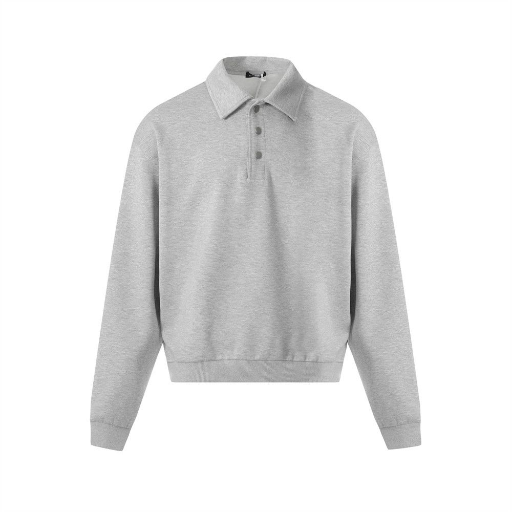 Loose Fit Versatile Solid Color Half Button Pullover Turn-Down Collar Sweatshirt Vibe Trendy American Style Spring_viptrois.com