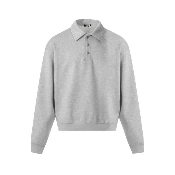 Loose Fit Versatile Solid Color Half Button Pullover Turn-Down Collar Sweatshirt Vibe Trendy American Style Spring_viptrois.com