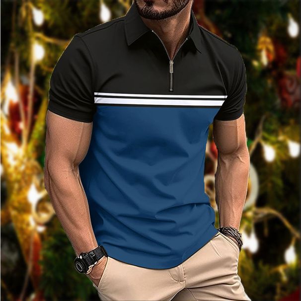 Lapel Casual Fashion Lapel Chest Stripes Man Short Sleeve T-shirt Summer Compression Shirt Cotton Designer High Quality Clothing_viptrois.com