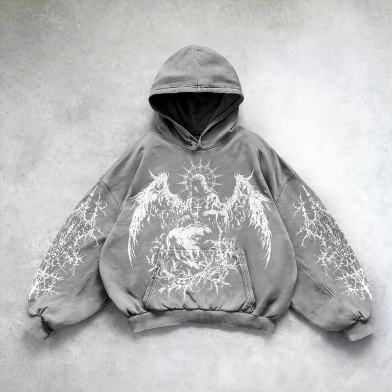 Men's Clothing Retro Punk 3D Printed Casual Hoodie American Gothic Angel Couple Sports Sweatshirt_viptrois.com
