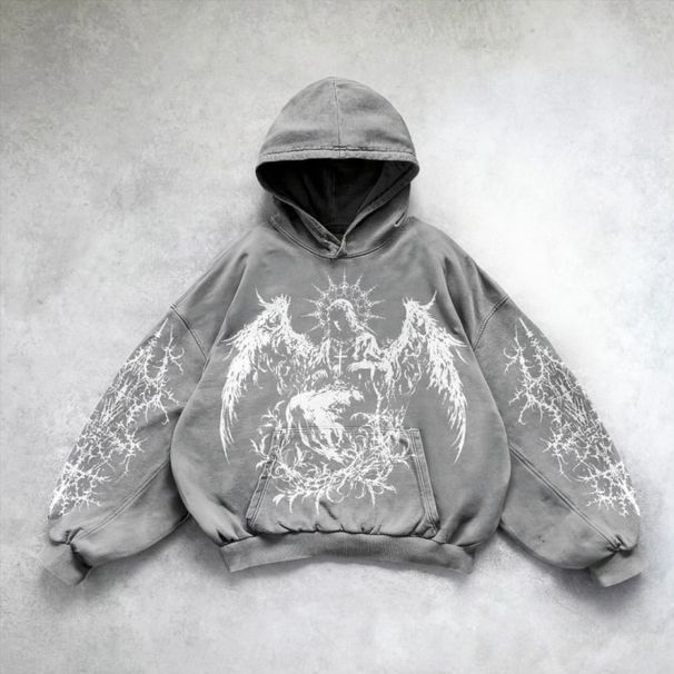 Men's Clothing Retro Punk 3D Printed Casual Hoodie American Gothic Angel Couple Sports Sweatshirt_viptrois.com