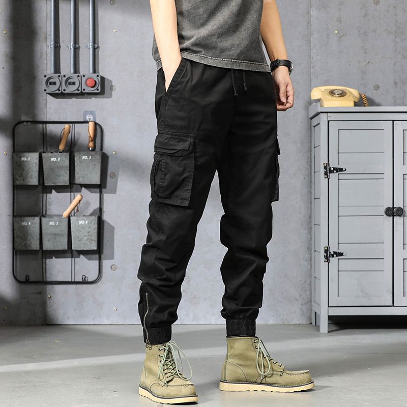 Men's Clothing Retro Wide Leg Casual Versatile Japanese Retro Wide-Leg Cargo Pants - Elastic Waist Jogger Pants In Grey, Khaki, Black & Army Green_viptrois.com