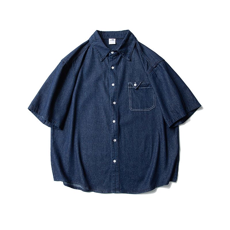 Men's Clothing Nanxia Qiaozhuang 2025 Summer New Japanese Retro Creative Pocket Denim Shirt Trendy Neutral Lapel Shirt_viptrois.com