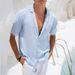Men's Clothing Spring And Summer New Deep V Design Lapel Shirt Men's Casual Basic Solid Color Tops_viptrois.com