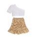 Mother & Kids Children's Clothing For Girls, Irregular Striped Oblique Shoulder Pullover, Floral Shrunken Ruffled Short Skirt, Children's Suit_viptrois.com