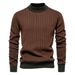 Men’s Slim-Fit Striped Sweater – Half High Collar Pullover, Lightweight Knit Top For Autumn & Winter (Brown Yellow/Khaki/Gray-Green_viptrois.com