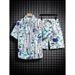 shope Casual Short Sleeve Floral Shirt Loose Fit Men's Summer Sanya Beachwear Couple Shorts Matching Two-Piece Set_viptrois.com