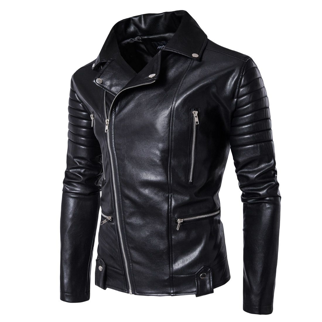 Men's Clothing New Men's Motorcycle Leather Jacket Multi zipper Men's Leather Jacket 1800 B003_viptrois.com