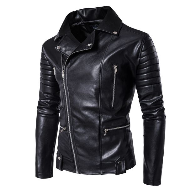 Men's Clothing New Men's Motorcycle Leather Jacket Multi zipper Men's Leather Jacket 1800 B003_viptrois.com