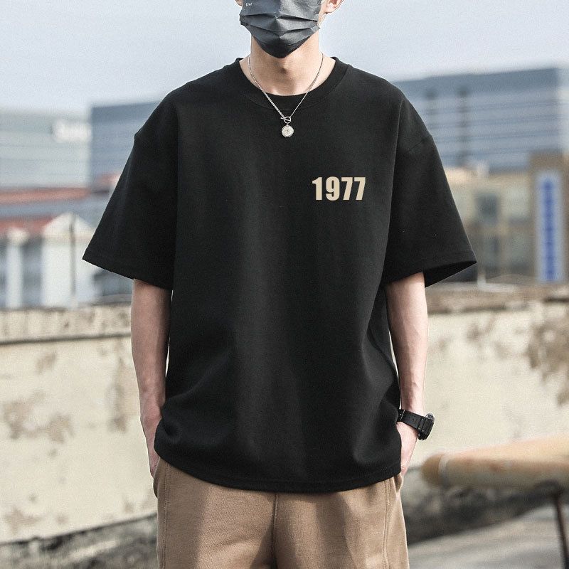 Extra large size 300 Jin 1977 cotton short-sleeved T-shirt men's top suede summer loose top half-sleeved fat trendy brand_viptrois.com