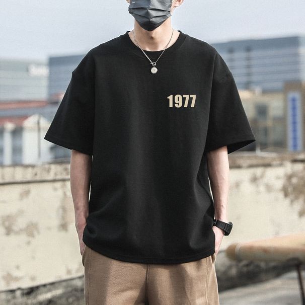 Extra large size 300 Jin 1977 cotton short-sleeved T-shirt men's top suede summer loose top half-sleeved fat trendy brand_viptrois.com