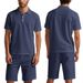 Men's Summer Linen Polo Shirt Breathable Sports Casual Short Sleeved Collared Button Up Set Shorts_viptrois.com