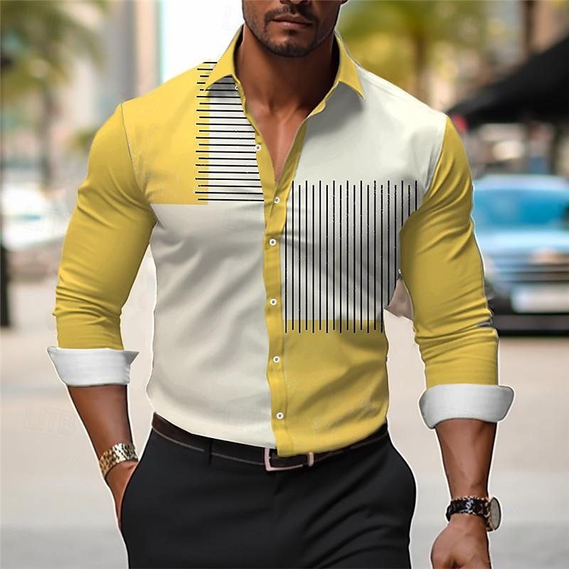 Men's Clothing Men's Casual Contrast Color Long Sleeved Shirt Shirt Fashion Business_viptrois.com